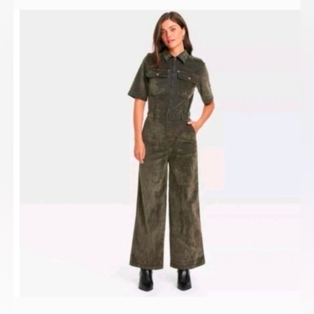 Universal Thread Women's Holiday Short Sleeve Flocked Denim Jumpsuit